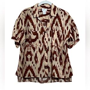Nicole Miller SS Women’s Cream/Rust Linen Blend Camo Button Down Shirt Size M